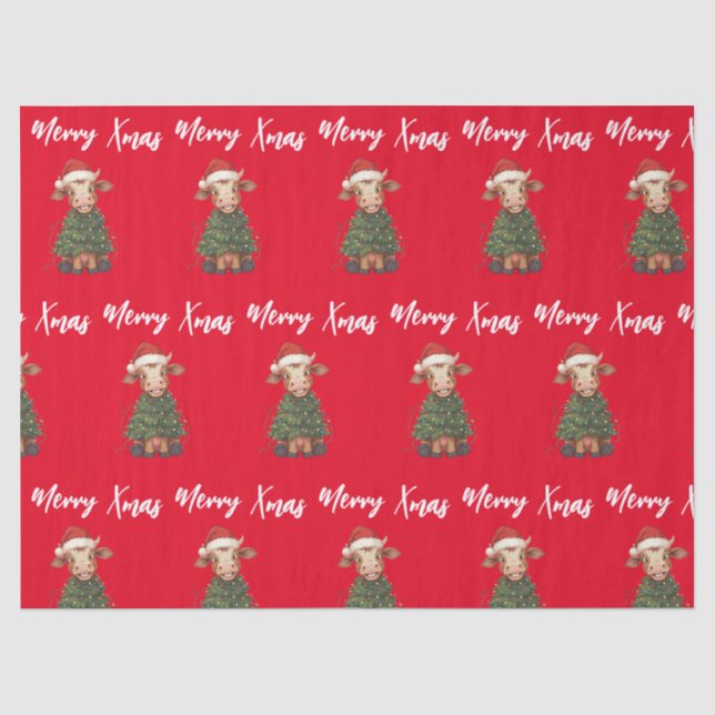 Papel De Seda Simples padrão moderno de Natal bezerro Vaca BOI (Frente )