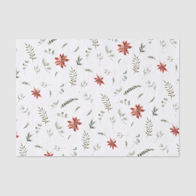 Papel De Seda Simples Poinsettia Berry Watercolor Natal (Frente )