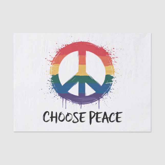 Papel De Seda Sinal de Paz Arco-Íris com Texto "Escolher Paz" (Frente )