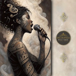 Papel De Seda Singing Woman with Music Tattoos Decoupage