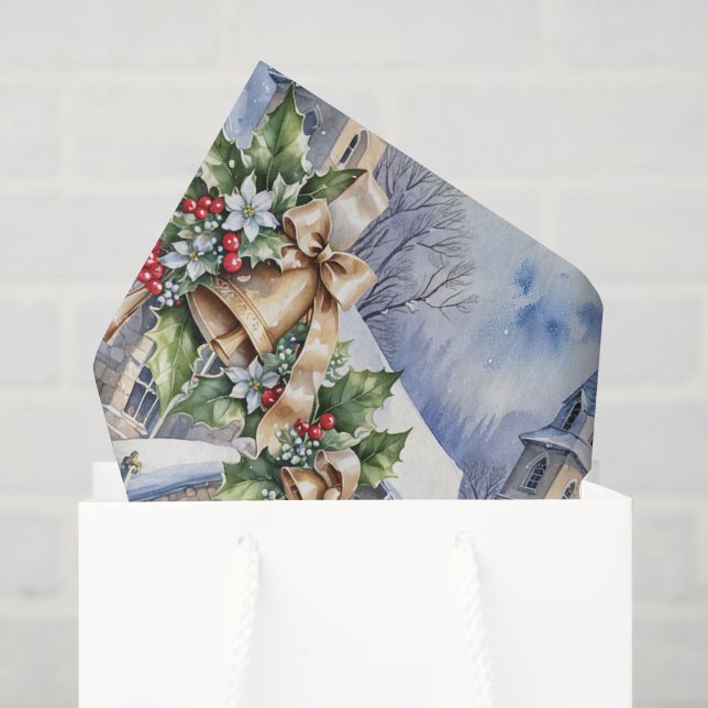 Papel De Seda Sinos Dourados do Dia de Natal (Sacola de presentes)
