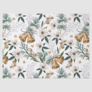 Papel De Seda Sinos Dourados Elegantes & Padrão Floral Branco de