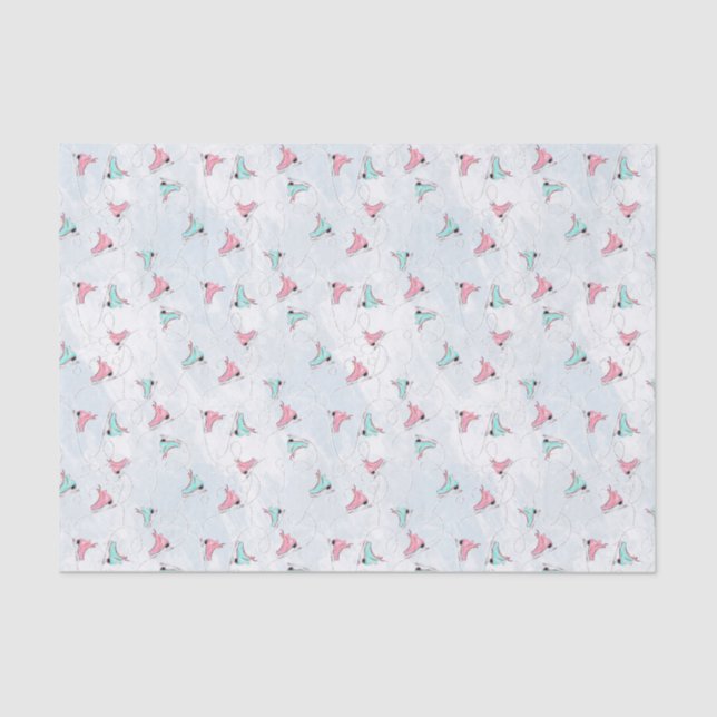 Papel De Seda Skates de gelo rosa e aqua Natal (Frente )