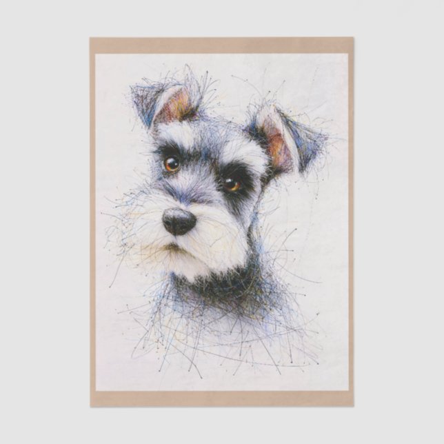 Papel De Seda Sketch Style Cute Schnauzer Dog EW4L Decoupage (Frente )