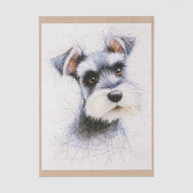 Papel De Seda  Sketch Style Cute Schnauzer Dog EW4R Decoupage (Frente )