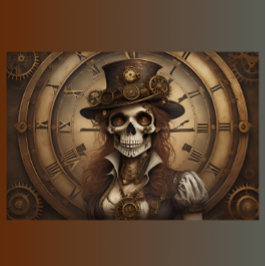Papel De Seda Skull Steampunk with clock tissue paper v2