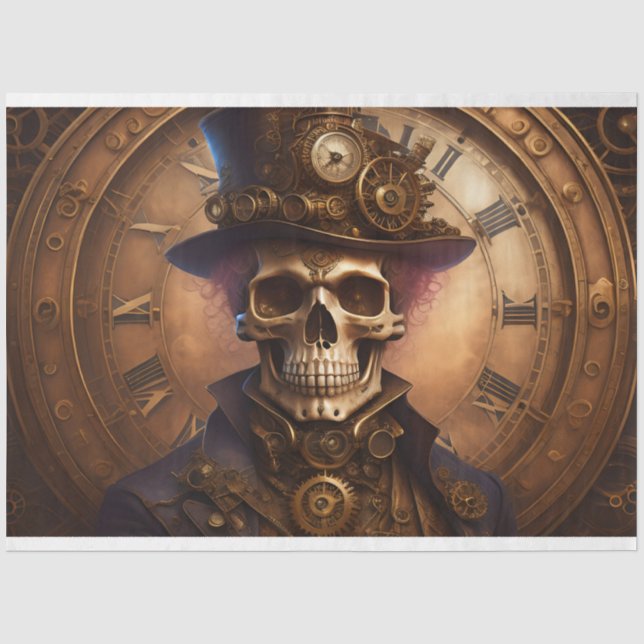 Papel De Seda Skull Steampunk with clock tissue paper v3 (Frente )