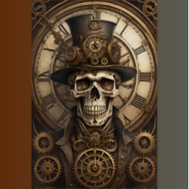 Papel De Seda Skull Steampunk with clock tissue paper v4