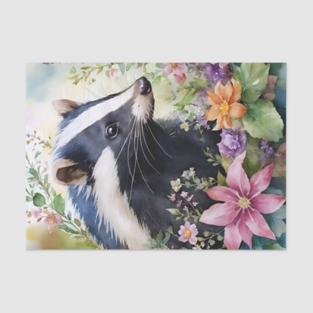 Papel De Seda Skunk Watercolor Arte Floral (Frente )