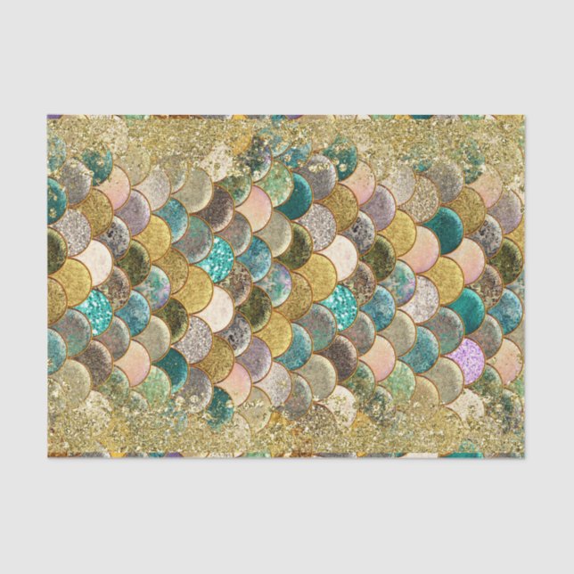 Papel De Seda Smermaid Glam Ocean Sea Scales Glamor Glitter Chic (Frente )