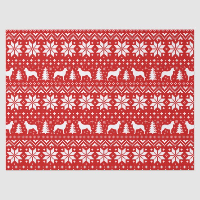 Papel De Seda Smooth Collie Silhouettes Padrão de Natal Vermelho (Frente )