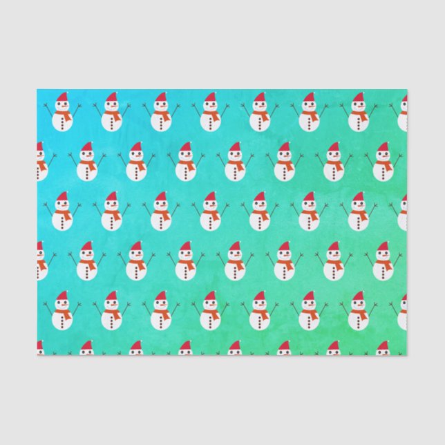 Papel De Seda Snowman Azul e Verde com Natal de neve (Frente )