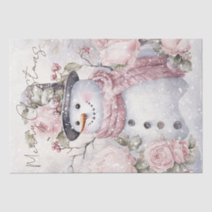 Papel De Seda Snowman Pastel Pink Natal de inverno