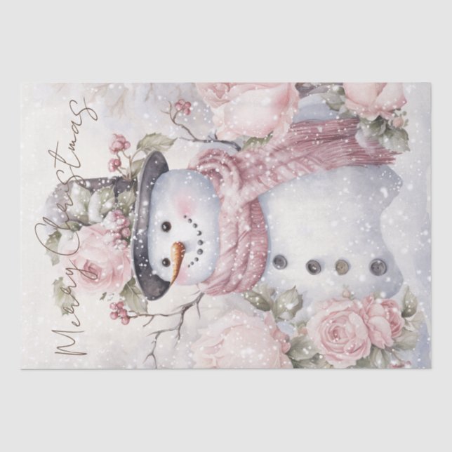 Papel De Seda Snowman Pastel Pink Natal de inverno (Frente )