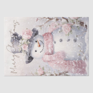 Papel De Seda Snowman Pastel Pink Natal de inverno