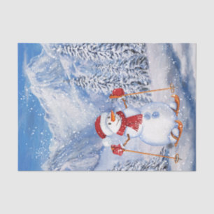 Papel De Seda Snowman Ski Watercolor Natal