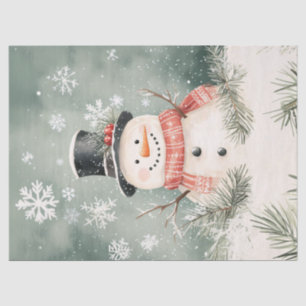 Papel De Seda Snowman Snowflakes Spruce Sprigs Decoupage