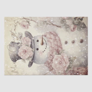 Papel De Seda Snowman Vintage Pastel Rosa Pink Natal
