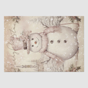 Papel De Seda Snowman Vintage Pastel Rosa Pink Natal