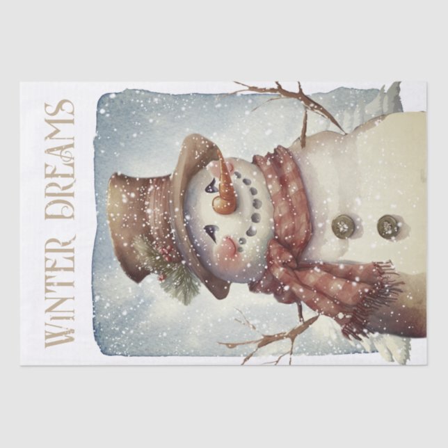 Papel De Seda Snowman Watercolor Winter Christmas (Frente )