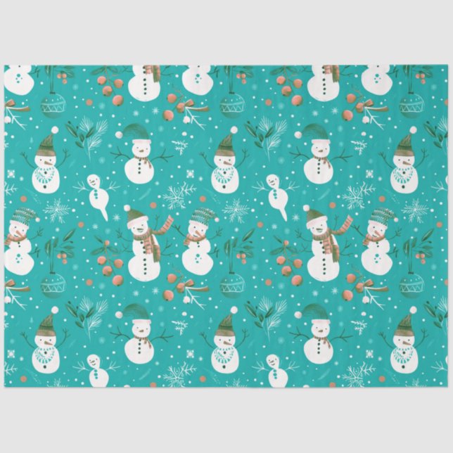 Papel De Seda Snowmen Berries Snowflakes Greenery Natal (Frente )