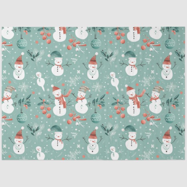 Papel De Seda Snowmen Berries Snowflakes Greenery Natal (Frente )