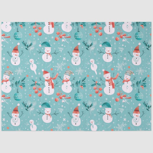 Papel De Seda Snowmen Berries Snowflakes Greenery Natal (Frente )