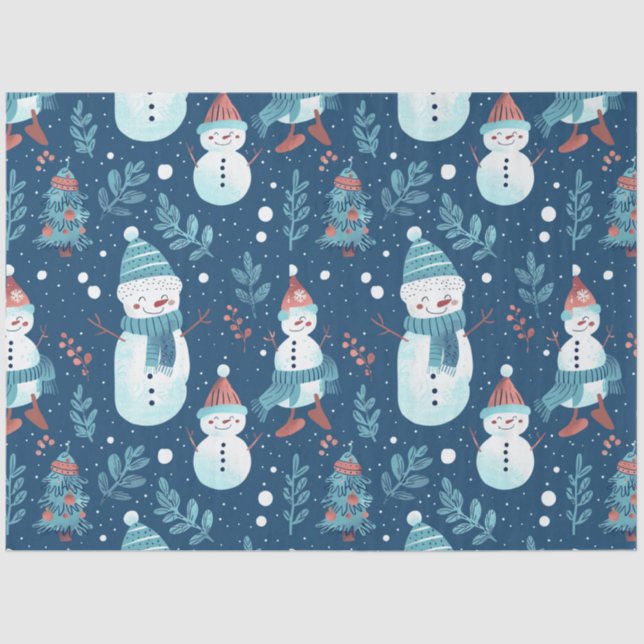 Papel De Seda Snowmen Snow Trees Greenery Natal (Frente )