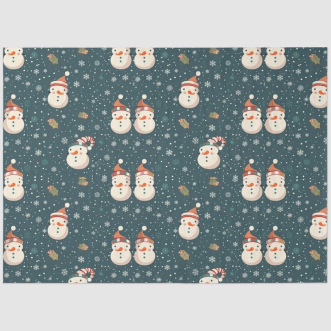 Papel De Seda Snowmen Snowflakes Greenery Natal (Frente )