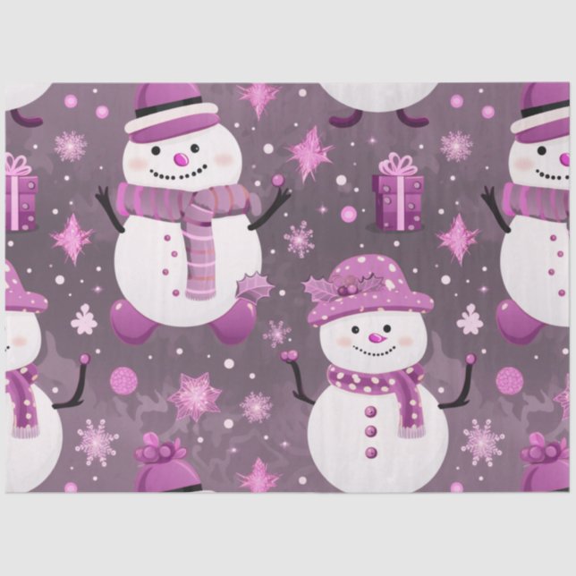 Papel De Seda Snowmen Snowflakes Oferece Cinzas Roxas Natal (Frente )