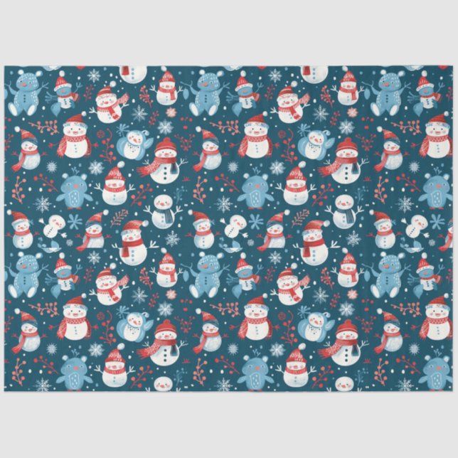Papel De Seda Snowmen Teddy Bears Snowflakes Greenery Natal (Frente )