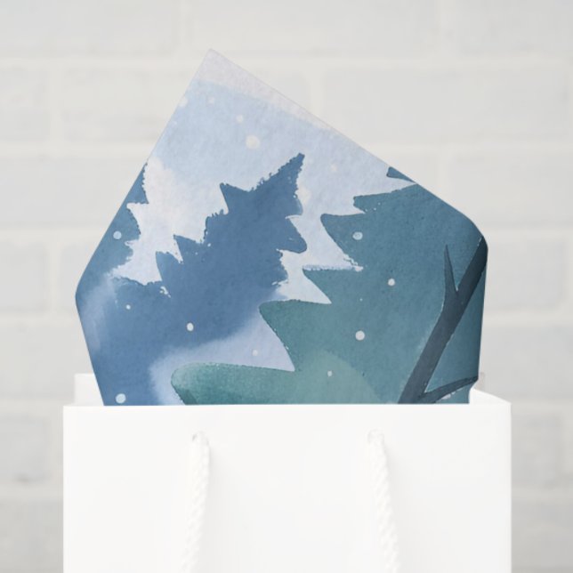 Papel De Seda Snowy Pine Forest | Aquarela de inverno (Sacola de presentes)