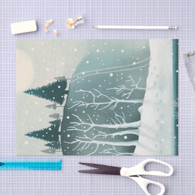 Papel De Seda Snowy Pine Forest | Woodland Christmas Holiday (Arte )