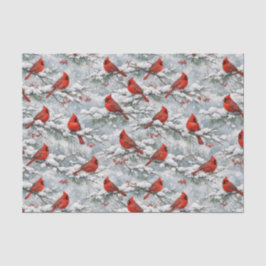 Papel De Seda Snowy Winter Red Cardinal Bird Pattern