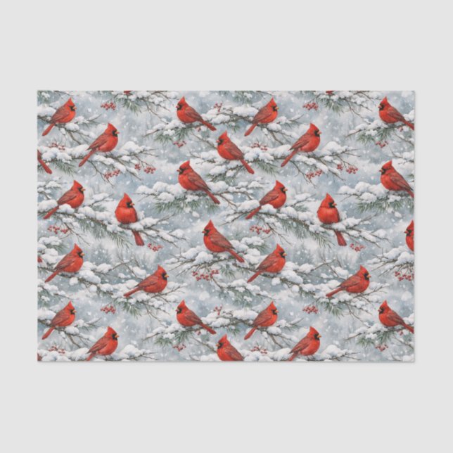 Papel De Seda Snowy Winter Red Cardinal Bird Pattern (Frente )