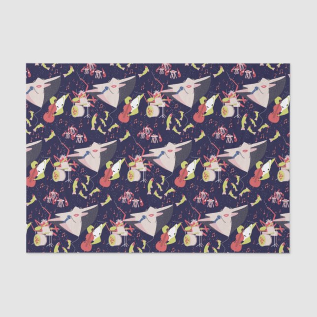 Papel De Seda Sob A Música Musical Sea Marine Animais (Frente )