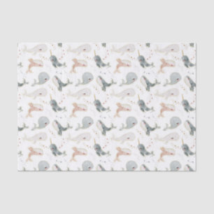 Papel De Seda Sob o mar Baleia Whimsical e Estrelas