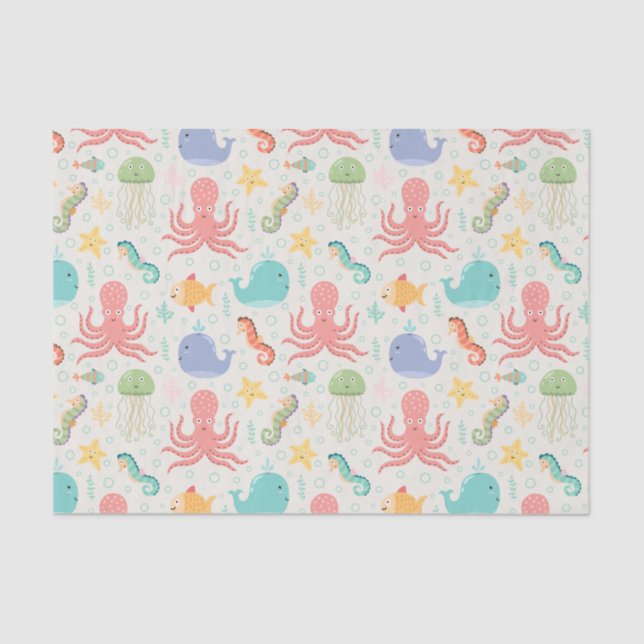 Papel De Seda Sob o Mar de Octopus Sea Equídeos (Frente )