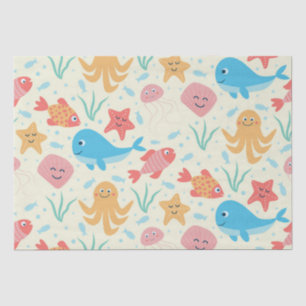 Papel De Seda Sob o Mar Padrão de Criaturas Coloridas Divertidas
