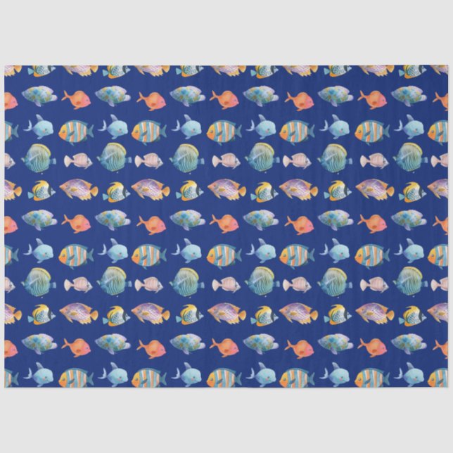 Papel De Seda Sob O Padrão Marítimo De Peixes Náuticos (Frente )