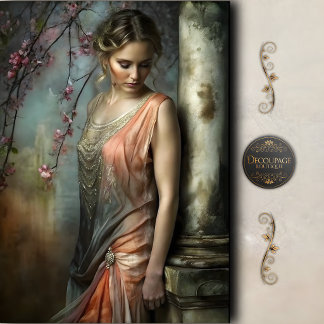 Papel De Seda Soft Floral Vintage Woman Decoupage