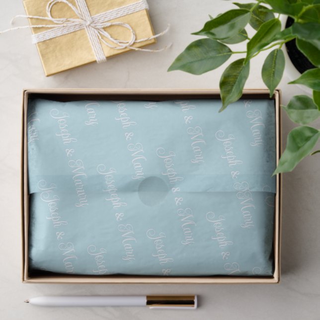 Papel De Seda Soft Powder Blue & White Script Classic Wedding (Presente)