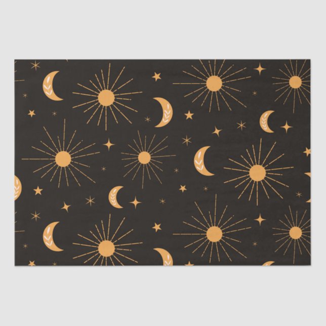 Papel De Seda Sol alaranjado de Boho e padrão luar (Frente )