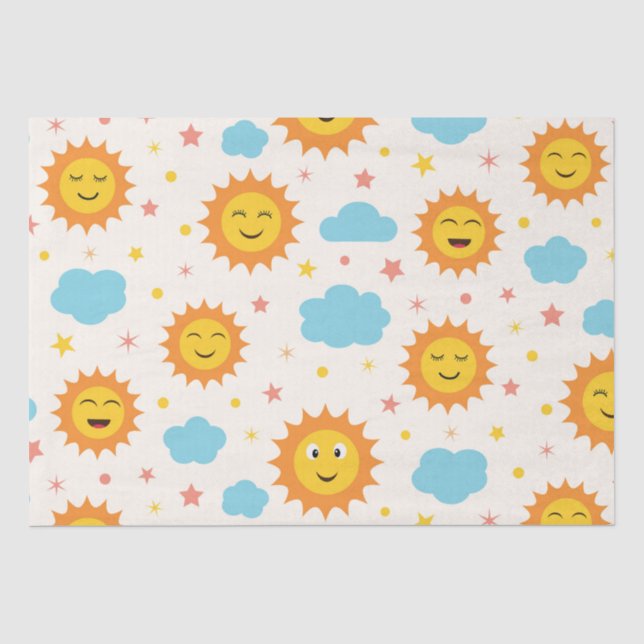 Papel De Seda Sol Brilhante Fofo com Nuvens e Estrelas (Frente )