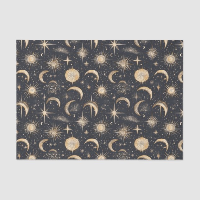 Papel De Seda Sol Celestial Lua e Estrelas Céu Noturno (Frente )