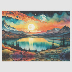 Papel De Seda Sol definido como Lua Sobe Sobre Montanhas