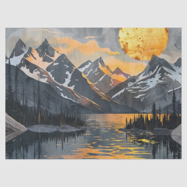 Papel De Seda Sol Dourado Sobre Montanhas Nevadas – Boho Wildern (Frente )