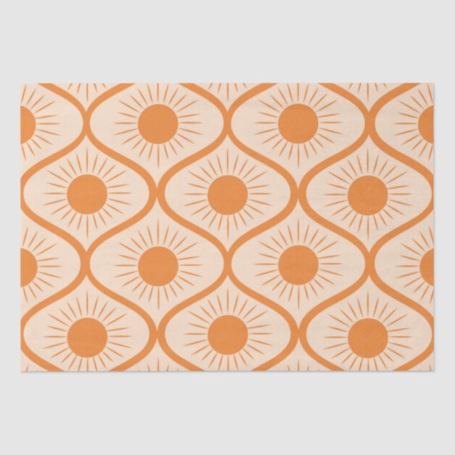 Papel De Seda Sol Orange Abstrato em Ogee Século XX  (Frente )