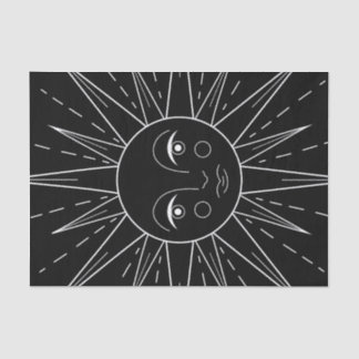 Papel De Seda Sol retro vintage estilizado branco em preto