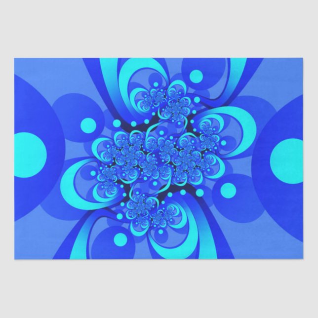 Papel De Seda Sombras da Arte Fractal Abstrato Moderna Azul (Frente )